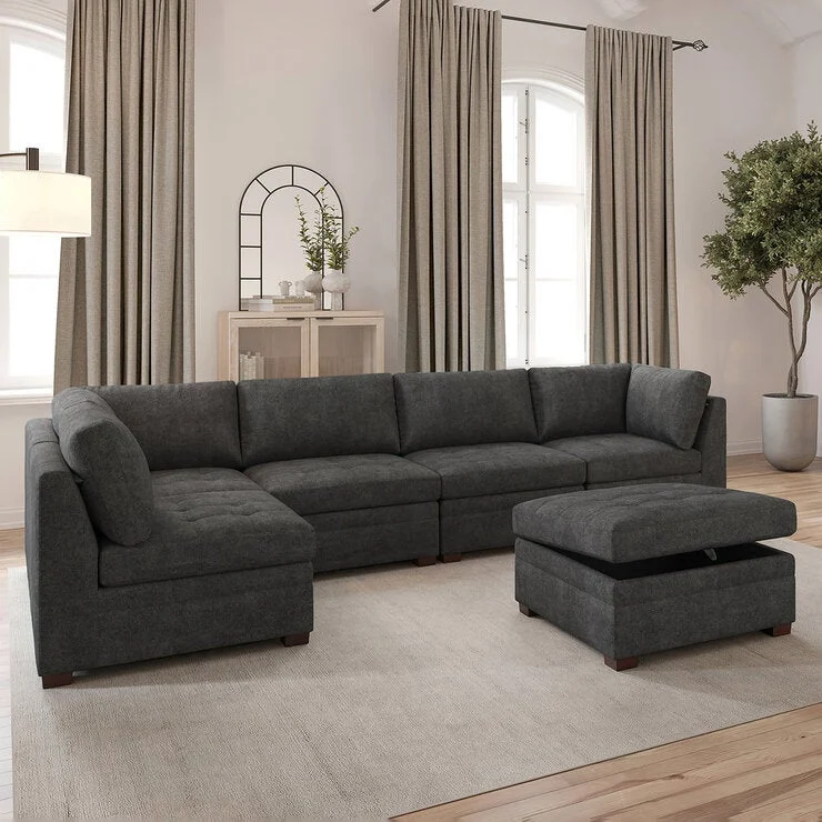 COSTCO Thomasville 6-piece Modular Sofa Dark Gray with Storage Ottoman - Image 2