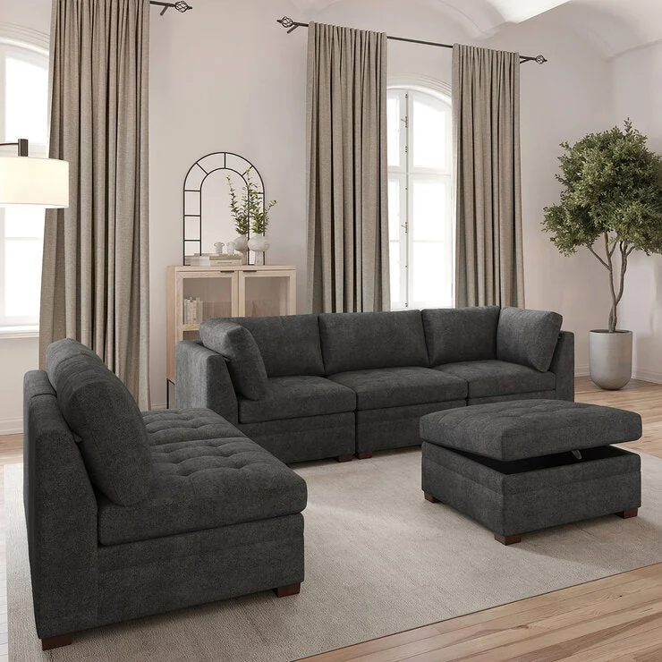 COSTCO Thomasville 6-piece Modular Sofa Dark Gray with Storage Ottoman - Image 3
