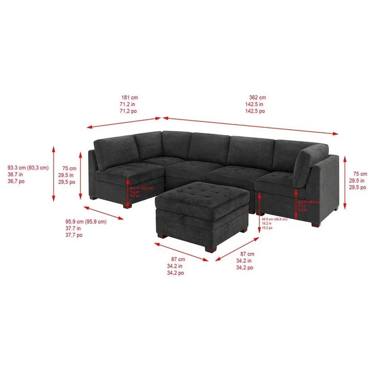 COSTCO Thomasville 6-piece Modular Sofa Dark Gray with Storage Ottoman - Image 4