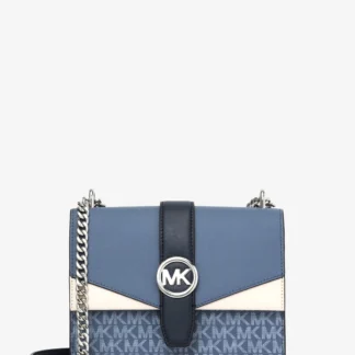 Michael Kors Greenwich жижиг хэмжээтэй, нугастай мөрний цүнх - MK хээтэй