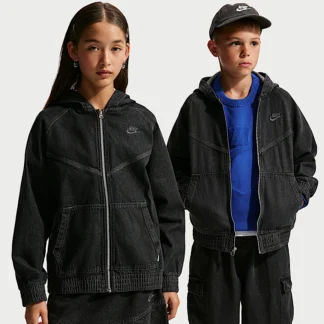 NIKE Sportswear Collection — Big Kids' Full-Zip Hooded Denim Jacket