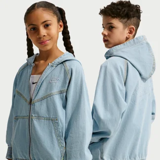 NIKE Sportswear Collection — Big Kids' Full-Zip Hooded Denim Jacket