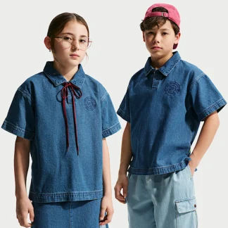 NIKE Sportswear Collection — Big Kids' Denim Short-Sleeve Polo
