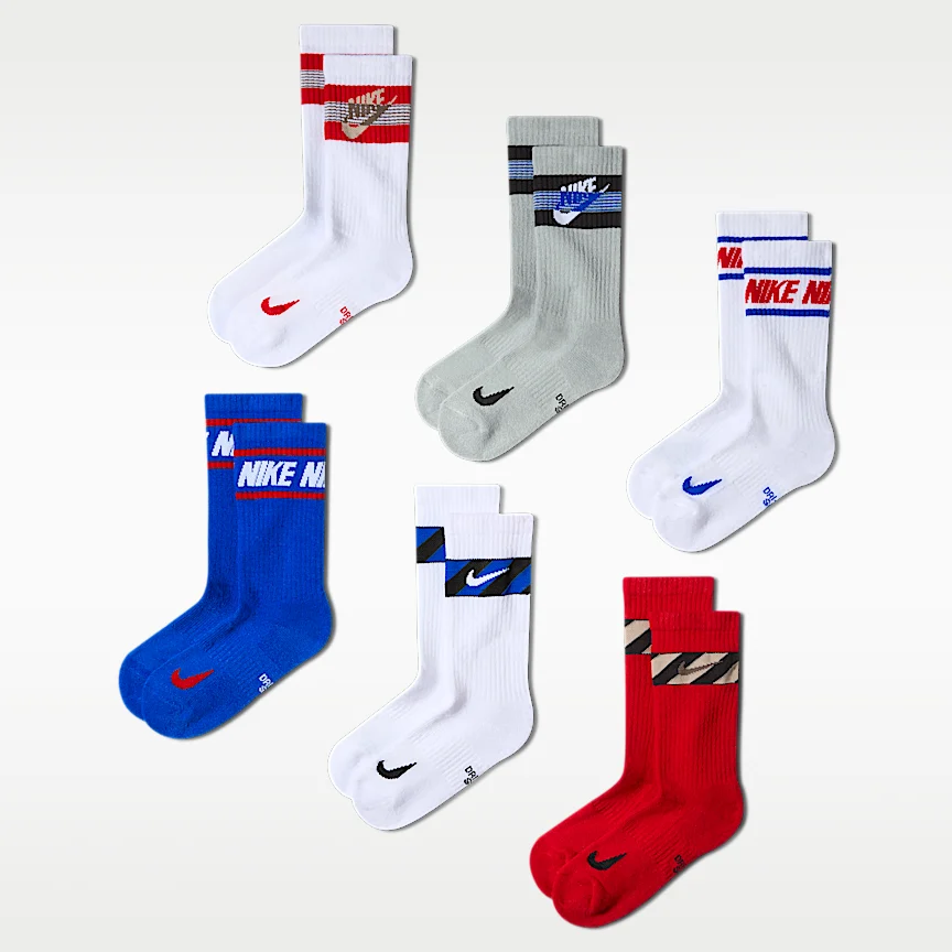 NIKE Everyday — Kids' Cushioned Crew Socks (6 Pairs)