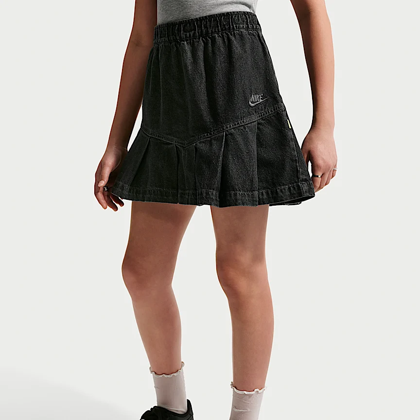 NIKE Sportswear — Big Kids' (Girls') Denim Pleated Skirt - Image 2