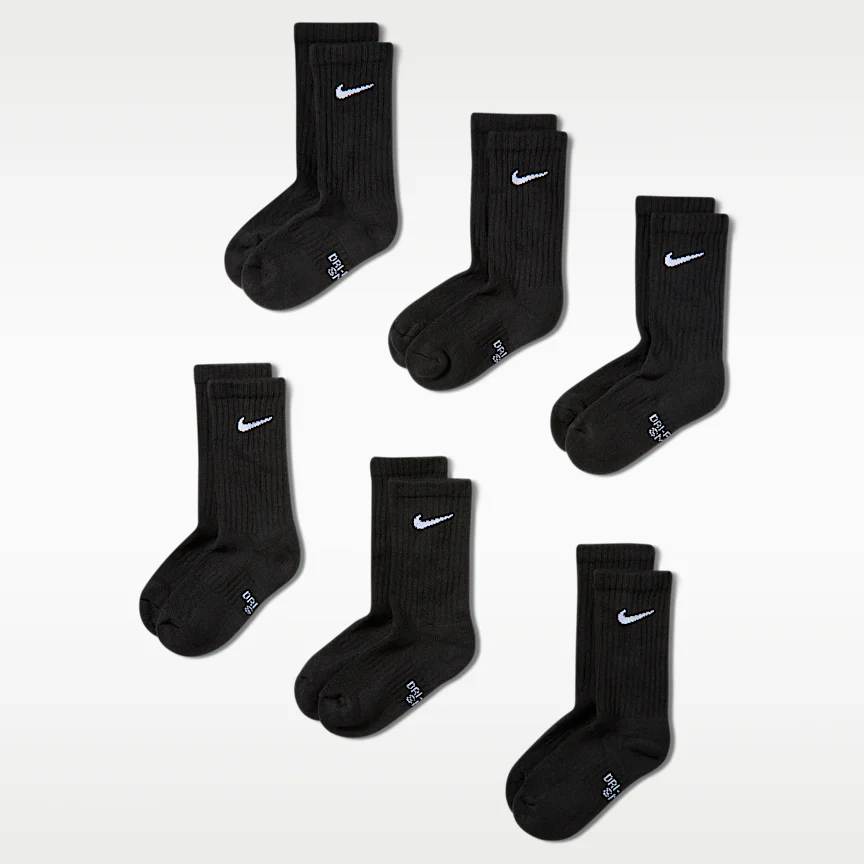 NIKE Everyday — Kids' Cushioned Crew Socks (6 Pairs)