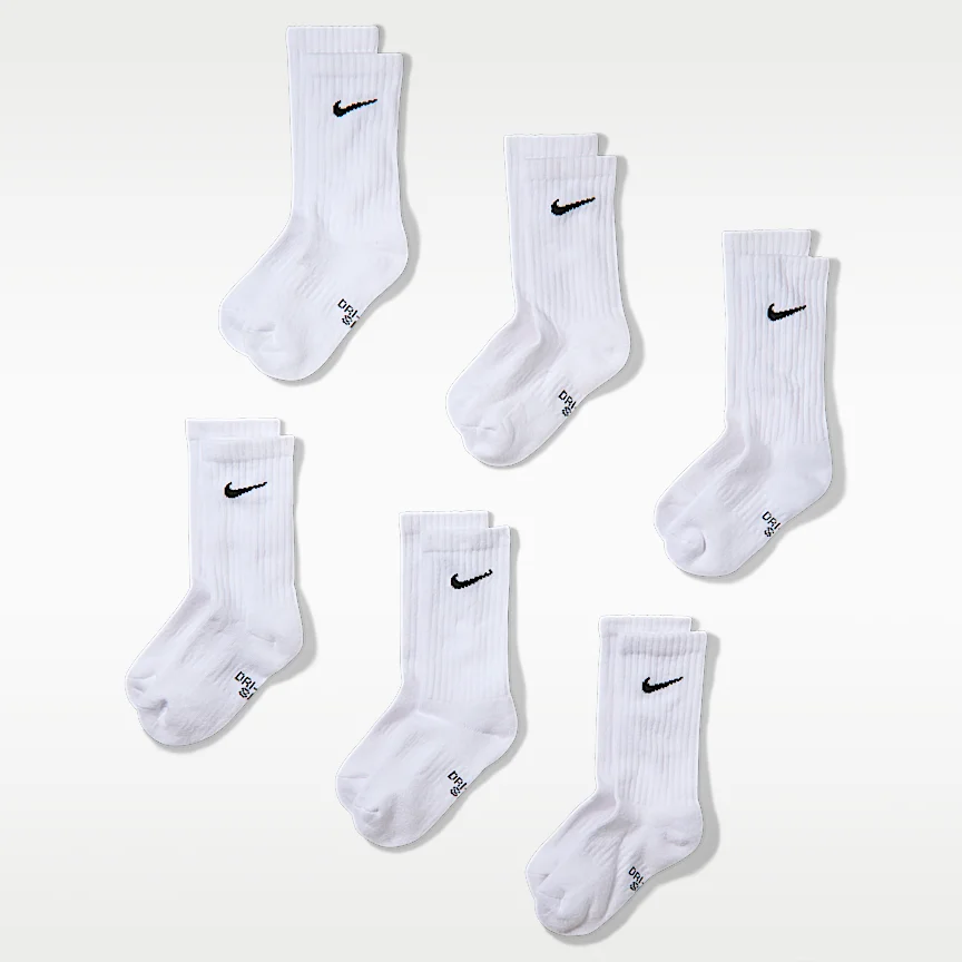 NIKE Everyday — Kids' Cushioned Crew Socks (6 Pairs)