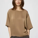 UNIQLO サテンオーバーサイズショートブラウス/5分袖