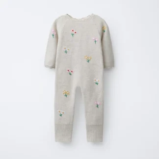 ZARA KNIT JUMPSUIT WITH FLORAL EMBROIDERY