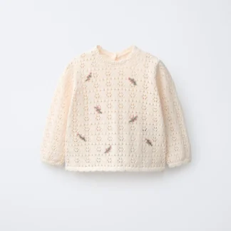 ZARA CUTWORK KNIT JUMPER WITH EMBROIDERED FLOWERS