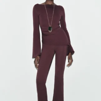 ZARA INTERLOCK FLARE TROUSERS WITH SEAM DETAIL
