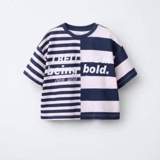 ZARA STRIPED SLOGAN T-SHIRT