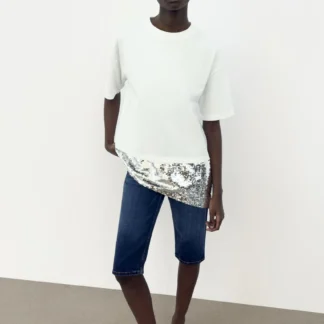 ZARA ASYMMETRIC SEQUIN T-SHIRT