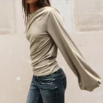 ZARA ASYMMETRIC PUFF SLEEVE TOP
