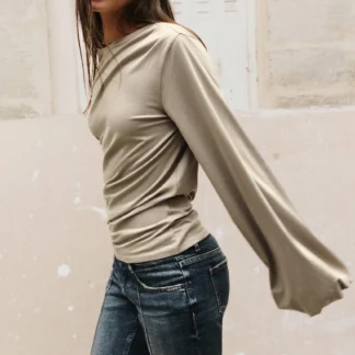 ZARA ASYMMETRIC PUFF SLEEVE TOP