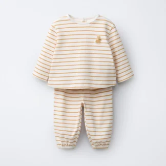 ZARA EMBROIDERED BUNNY STRIPED T-SHIRT AND TROUSERS SET