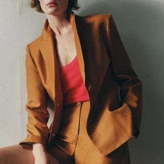ZARA LINEN BLEND BLAZER WITH COVERED BUTTONS