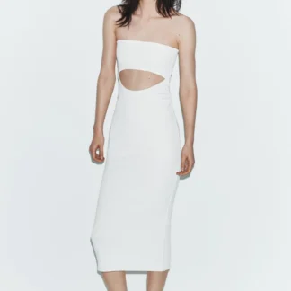 ZARA STRETCH KNIT CUT-OUT MIDI DRESS