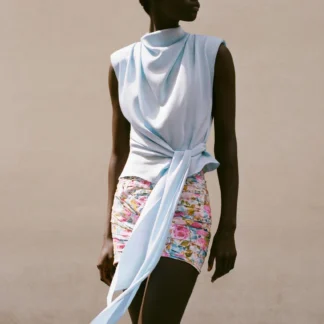 ZARA DRAPED FLORAL PRINT MINI SKIRT