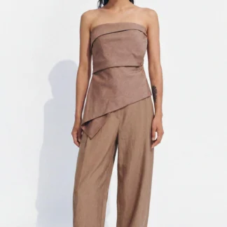ZARA ZW COLLECTION ASYMMETRIC LINEN BLEND TOP