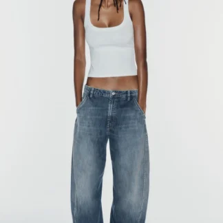 ZARA TRF MID-WAIST BARREL CHINO JEANS