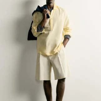 ZARA VISCOSE/LINEN REGULAR FIT POLO SHIRT