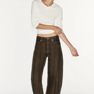 ZARA TRF MID-WAIST STRIPED BARREL JEANS