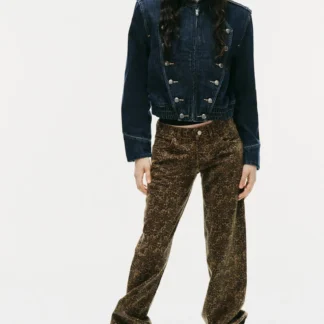 ZARA TRF ANIMAL PRINT LOW-RISE WIDE-LEG JEANS