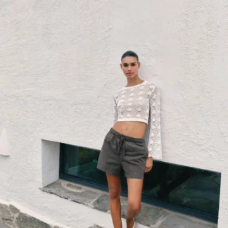 ZARA 100% COTTON BERMUDA SHORTS WITH ELASTIC WAIST