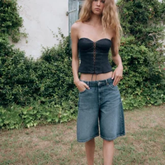 ZARA TRF MID-WAIST BAGGY DENIM BERMUDA SHORTS