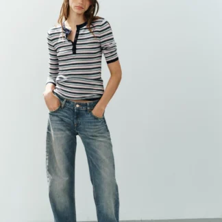 ZARA STRIPED BUTTON-DETAIL JUMPER