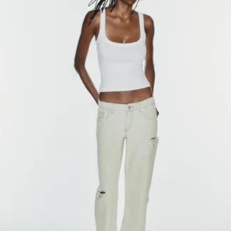 ZARA TRF LOW-RISE RIPPED WIDE-LEG JEANS