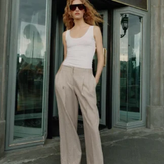 ZARA STRAIGHT-LEG LINEN BLEND DARTER TROUSERS