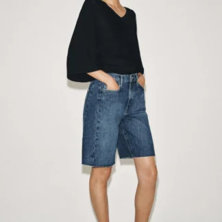ZARA ZW COLLECTION RELAXED FIT MID-WAIST DENIM BERMUDA SHORTS