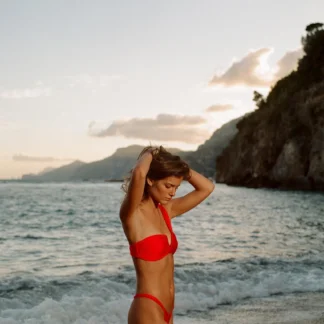 ZARA SATIN CROSS-STRAP BIKINI TOP