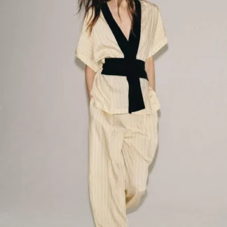 ZARA ZW COLLECTION STRIPED SASH BELT TROUSERS