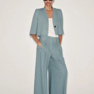 ZARA ZW COLLECTION LINEN BLEND PLEATED TROUSERS