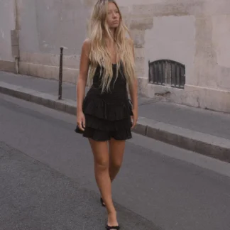 ZARA RUFFLED MINI DRESS WITH LACE-UP DETAIL