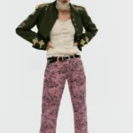 ZARA TRF LOW-RISE FLORAL WIDE-LEG JEANS