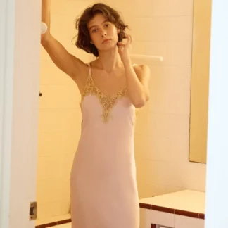 ZARA SATIN MIDI DRESS WITH LACE