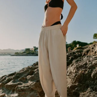 ZARA BARREL LINEN BLEND TROUSERS