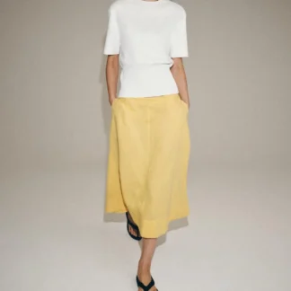 ZARA ZW COLLECTION LINEN BLEND MIDI SKIRT
