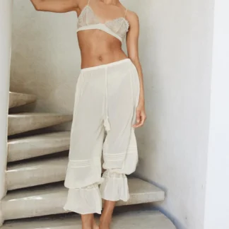 ZARA VISCOSE BLEND TROUSERS WITH LACE RUFFLE