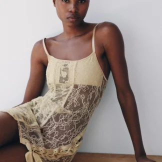 ZARA LACE CORSETRY-INSPIRED DRESS WITH TIE