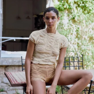 ZARA KNIT TOP WITH GATHERING AND EMBROIDERY
