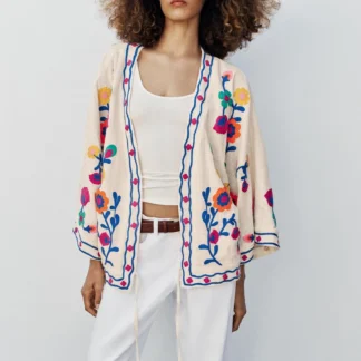 ZARA FLORAL EMBROIDERED KIMONO