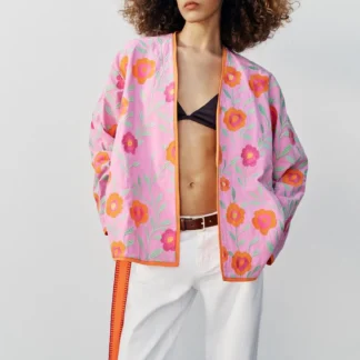 ZARA FLORAL EMBROIDERY BELTED KIMONO
