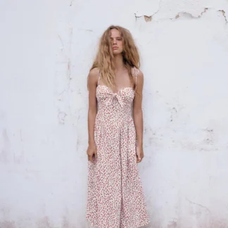 ZARA PRINTED POPLIN MIDI DRESS