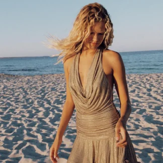 ZARA DRAPED HALTERNECK MINI DRESS WITH RHINESTONES