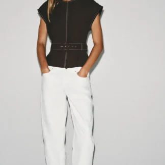 ZARA CONTRAST BELTED TOPSTITCH TOP